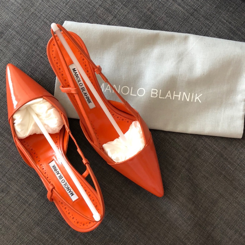 Manolo Blahnik Evocity Slingback Pumps Orange Kid